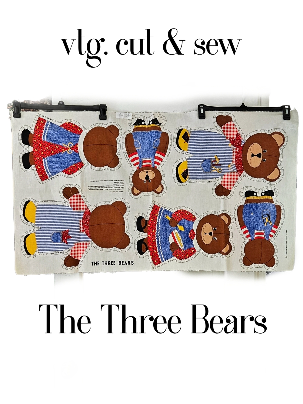 Vintage Cranston VIP "The Three Bears" Cut And Sew Panel